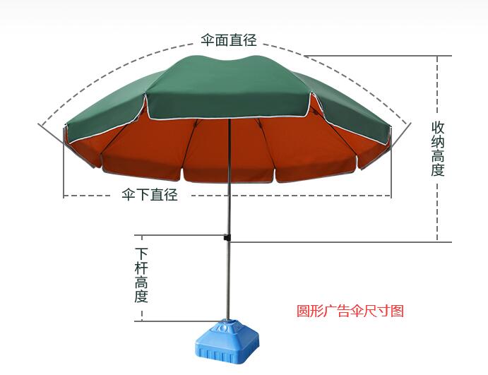 广告伞遮阳雨篷常规尺寸大小（圆形款）