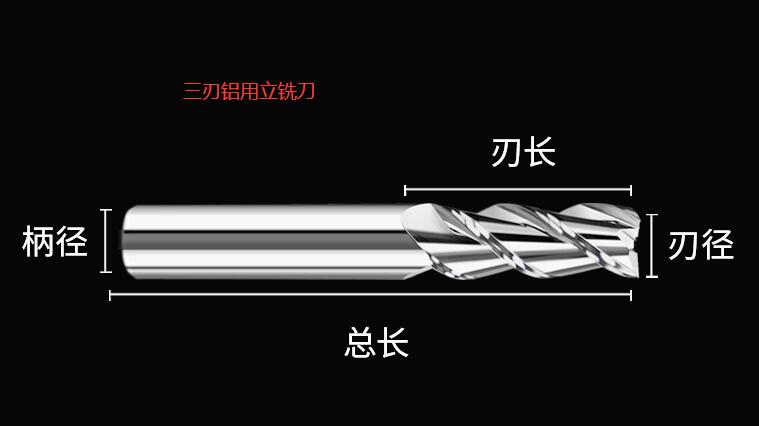 三刃铝用立铣刀常规尺寸大小