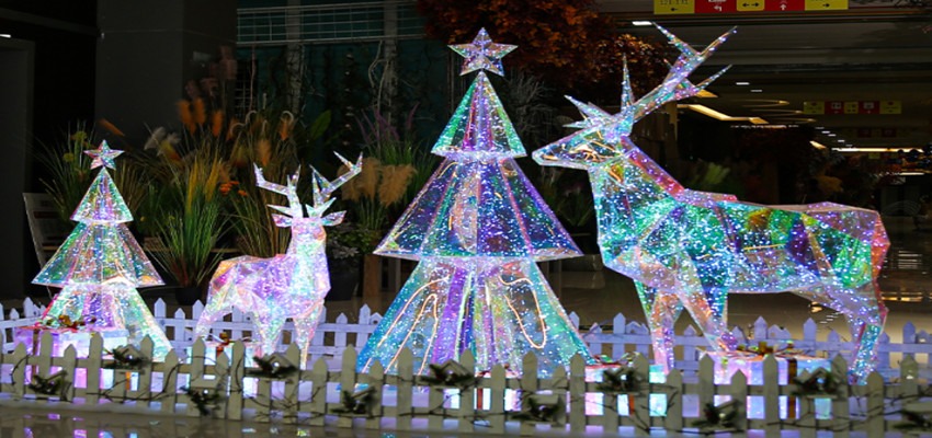 圣诞节幻彩装饰发光美陈“鹿和树”雕塑